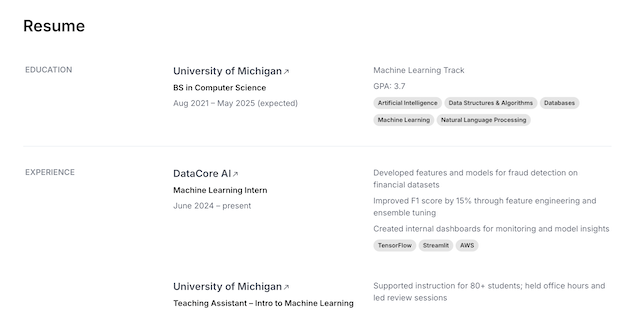 Resume page